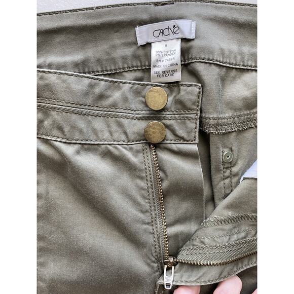 Cache Pants Womens Size 8 Khaki Olive Green Casual Summer Cropped Capri Slacks - Picture 6 of 11